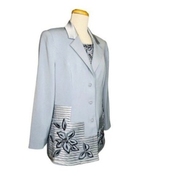 LOUISE RICCI Vintage Embellished Formal Jacket And Top Suit Set Sz 14 Light Blue - Picture 3 of 12